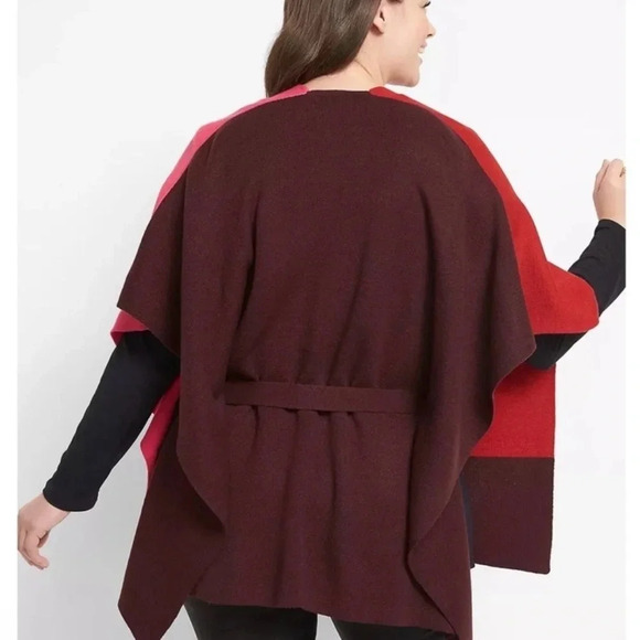 NWT Lane Bryant Color Block Poncho Tie Waist Sweater Shawl Sz 14-20 - Picture 2 of 3